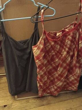 Amazon Essentials Red Plaid Camisole and Charcoal Tank Duo